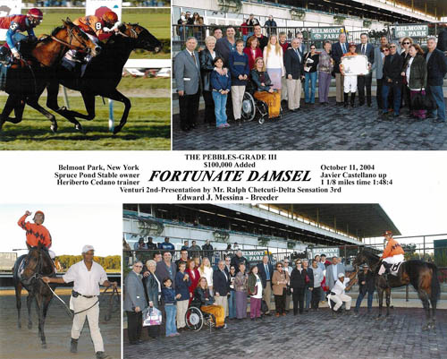 FORTUNATE DAMSEL bred by Edward J. Messina wins the G3 Pebbles Stake at Belmont Park